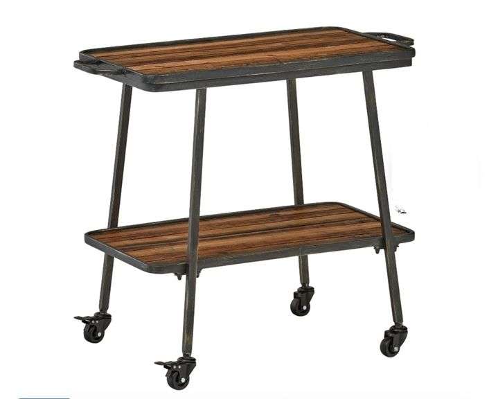 Rivet 2-Tiered Industrial Kitchen Rolling Bar Cart with Wheels, 32.3"W, Natural/Black