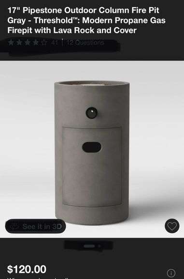 17" Pipestone Outdoor Column Fire Pit
Gray - Threshold™: Modern Propane Gas
Firepit with Lava Rock and Cover