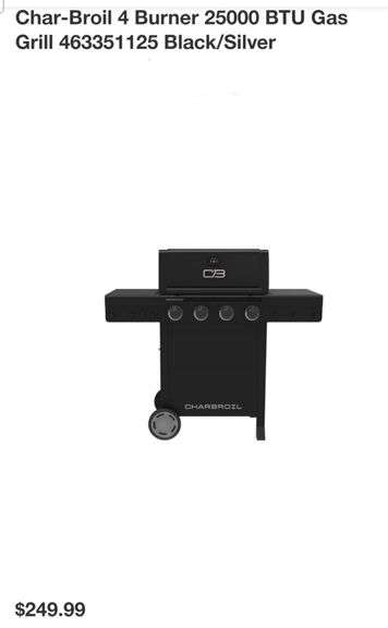 Char-Broil 4 Burner 25000 BTU Gas Grill 463351125 Black/Silver