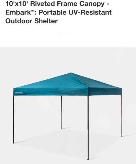 10'x10' Riveted Frame Canopy - Embark™: Portable UV-Resistant Outdoor Shelter