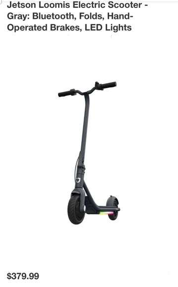 Jetson Loomis Electric Scooter - Gray: Bluetooth, Folds, Hand-Operated Brakes, LED Lights