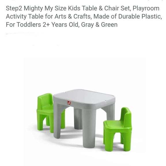 Step2 Mighty My Size Kids Table & Chair Set, Playroom Activity Table for Arts & Crafts, Made of Durable Plastic, For Toddlers 2+ Years Old, Gray & Green