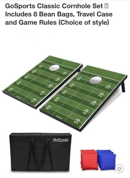 READ!! GoSports Classic Cornhole Set – Includes 8 Bean Bags, Travel Case and Game Rules 3'x2'