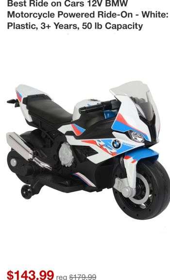 Best Ride on Cars 12V BMW Motorcycle Powered Ride-On - White: Plastic, 3+ Years, 50 lb Capacity