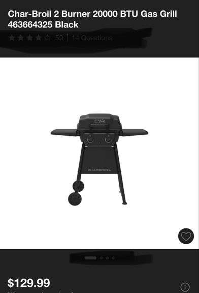 Char-Broil 2 Burner 20000 BTU Gas Grill
463664325 Black