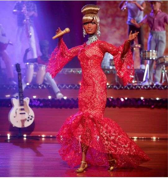 Barbie Inspiring Women Doll, Celia Cruz Queen of Salsa in Red Lace Dress with Golden Microphone, Collectible with Doll Stand & Certificate of Authenticity