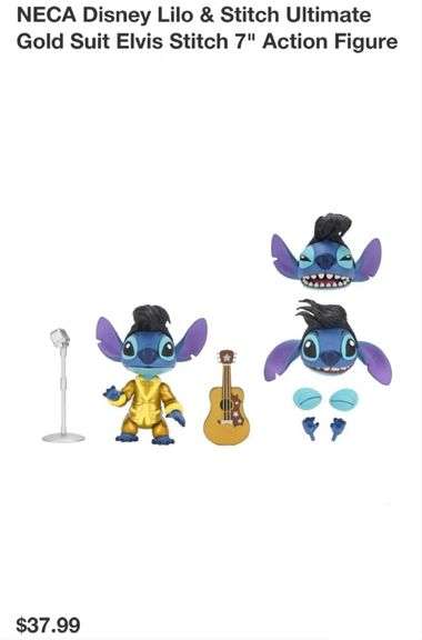 NECA Disney Lilo & Stitch Ultimate Gold Suit Elvis Stitch 7" Action Figure