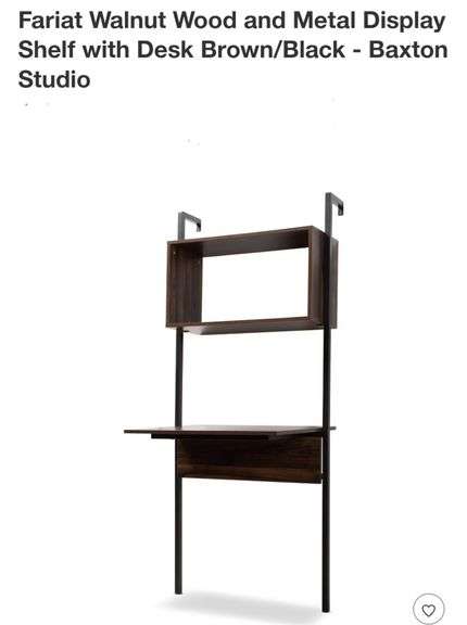Fariat Walnut Wood and Metal Display Shelf with Desk Brown/Black - Baxton Studio