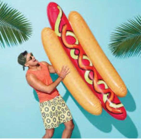 Sun Squad INFLATABLE GIANT HOT DOG 6' 8" Long Pool Float Weiner on Bun Raft