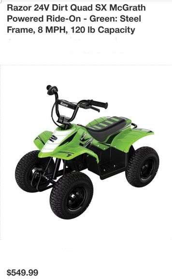 Razor 24V Dirt Quad SX McGrath Powered Ride-On - Green: Steel Frame, 8 MPH, 120 lb Capacity
