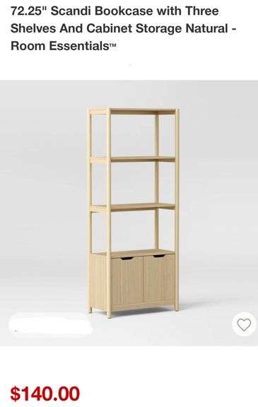 72.25" Scandi Bookcase with Three Shelves And Cabinet Storage Natural - Room Essentials