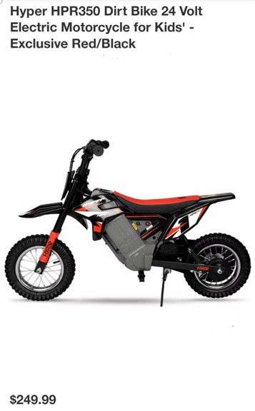READ!! Hyper HPR350 Dirt Bike 24 Volt Electric Motorcycle for Kids' with charger- Exclusive Red/Black