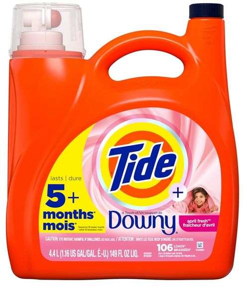Tide Plus A Touch of Downy Liquid Laundry Detergent, April Fresh Scent, 149 fl oz, 106 Loads, HE Compatible