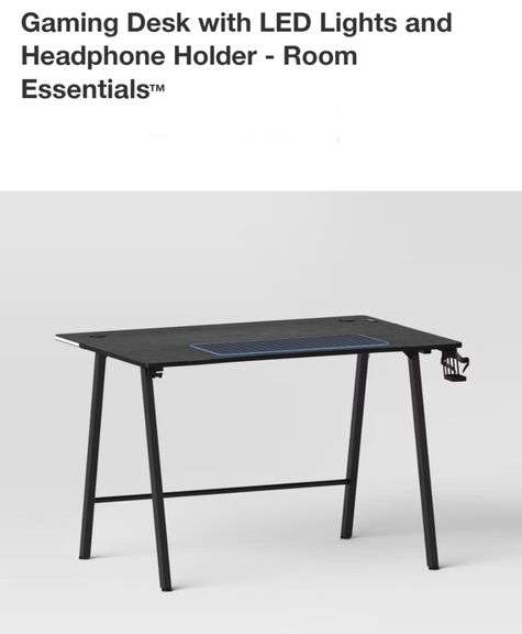 Gaming Desk with LED Lights and Headphone Holder - Room Essentials
