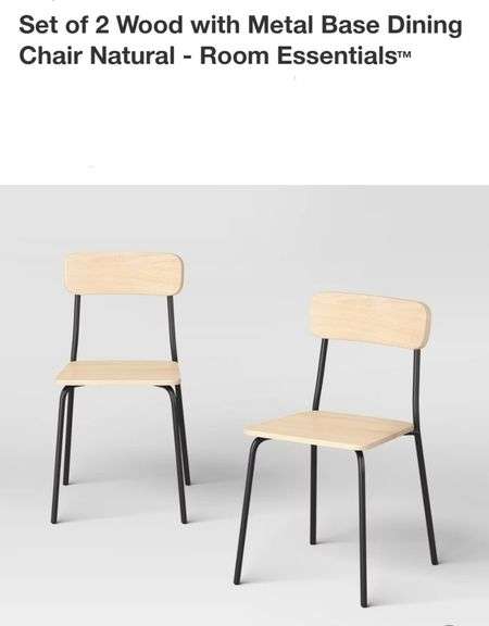 Set of 2 Wood with Metal Base Dining Chair Natural - Room Essentials