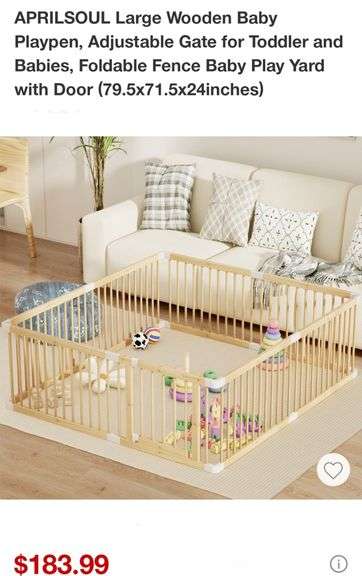 Large Wooden Baby Playpen 79.5"x71.5"