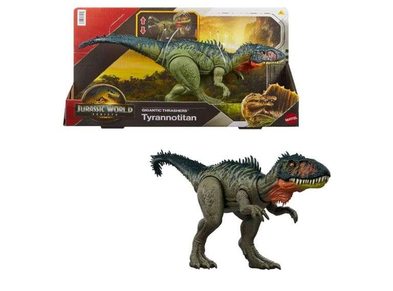 Mattel Jurassic World Rebirth Gigantic Thrashers Tyrannotitian Dinosaur Figure Toy, 2 Tail Activated Rampage Attacks, Digital Play