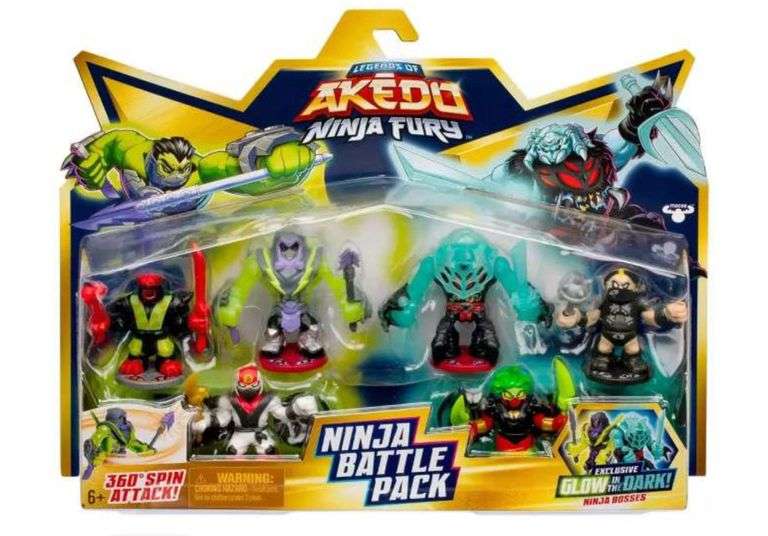Legends of Akedo Ninja Fury Three Strike Ninja, Bone Breaker Tailwhip, Stealth Stinky, Master Slither, GITD Bossmode Glitchblade & Spirit Weaver Exclusive Mini Battling Action Figure BATTLE Pack [Ninj