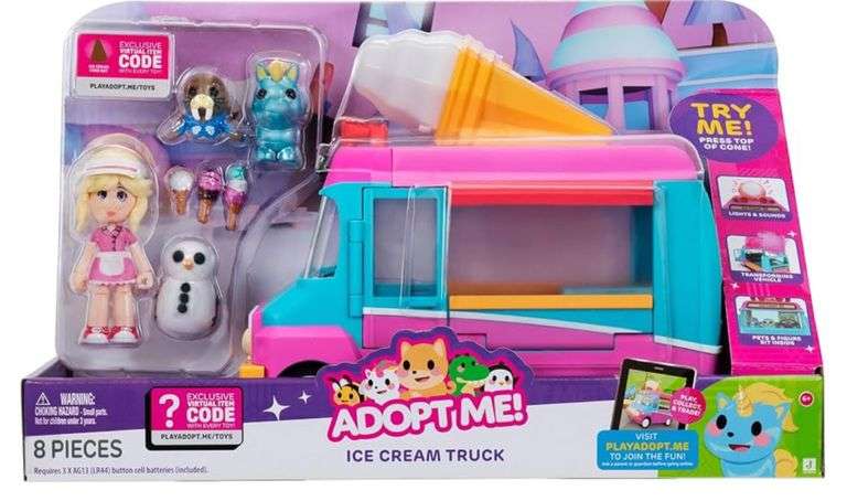 Adopt Me! Ice Cream Truck - Transforming Vehicle with Lights and Sounds - Top Online Game - Exclusive Virtual Item Code Included - Ages 6+
