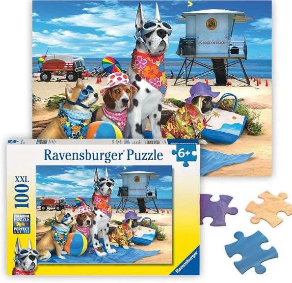 Ravensburger 10526 Puzzle 100 Pieces XXL 6+ Dogs On The Beach