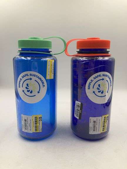 (2) Nalgene 32 fl oz Wide Mouth Water Bottle, Cornflower & Periwinkle