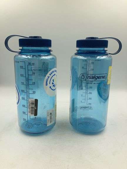 (2) Nalgene 32 fl oz Wide Mouth Water Bottle, Baby Blue