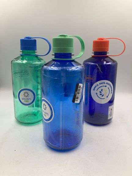 (3) Nalgene 32 fl oz Narrow Mouth Water Bottle - Pastel Green, Cornflower Blue, and Periwinkle