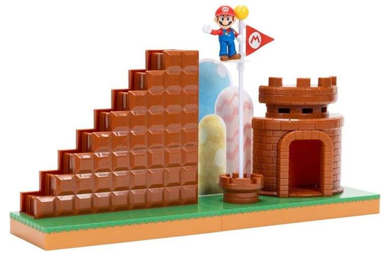 Super Mario Nintendo 2.5" Action Figures Course Complete Playset with Mario Figure, Interactive Stairs, Flagpole, Castle, and Base Platform