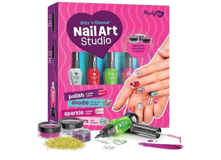 Nail Art Studio for Girls - Birthday Gift - Nail Polish Kit for Kids Ages 7-12 Years Old - Girl Gifts Ideas - Gift Set - Girly Stuff - Polish, Pens, Glitter, Stickers, Gems, Filer - 8 9 10 11 12 Year