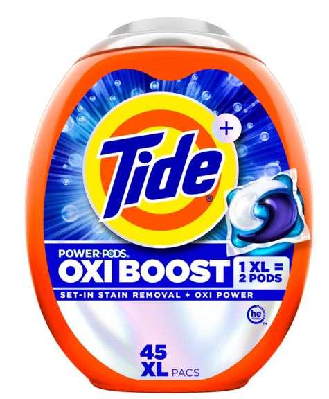 Tide Oxi Boost Power HE Deep Cleaning Concentrated Laundry Detergent Pods-45 XL PACS