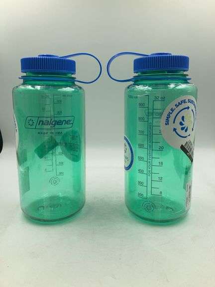 (2) Nalgene 32 fl oz Wide Mouth Water Bottle, Pastel Green