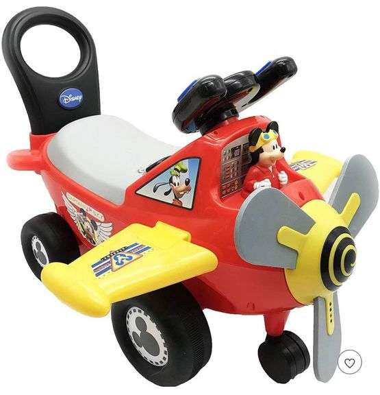 Kiddieland Disney Mickey Mouse Clubhouse Plane Light & Sound Activity Ride-On: Plastic Push Toy for Kids, 50lb Capacity