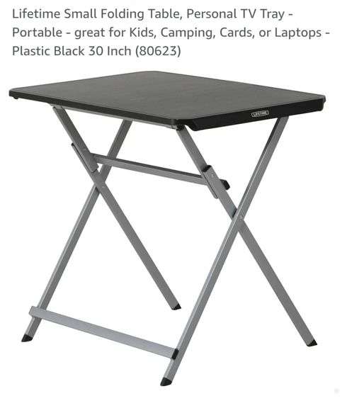 Lifetime Small Folding Table, Personal TV Tray - Portable - great for Kids, Camping, Cards, or Laptops - Plastic Black 30 Inch (80623)