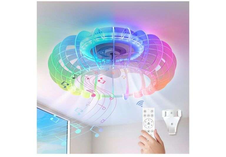 21” Low Profile Bladeless Ceiling Fan with Lights RGB Dimmable LED ...