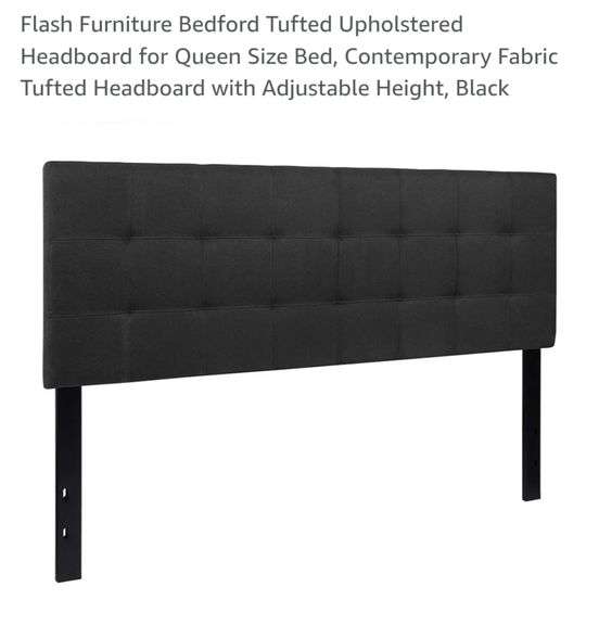 Flash Furniture Bedford Tufted Upholstered Headboard for Queen Size Bed, Contemporary Fabric Tufted Headboard with Adjustable Height, Black