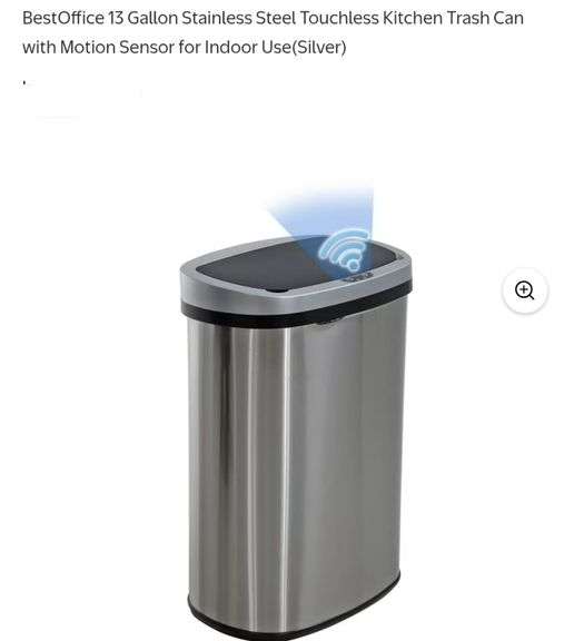 BestOffice 13 Gallon Stainless Steel Touchless Kitchen Trash Can with ...