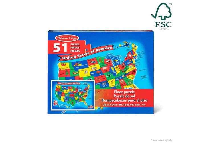Melissa & Doug USA Map Floor Puzzle - 51 Pieces (2 x 3 feet) - FSC Certified