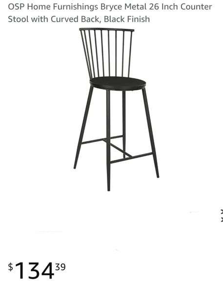 OSP Home Furnishings Bryce Metal 26" Counter Stool With Curved Back Black Finish