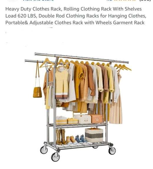 Heavy Duty Clothes Rack, Rolling Clothing Rack With Shelves Load 620 ...