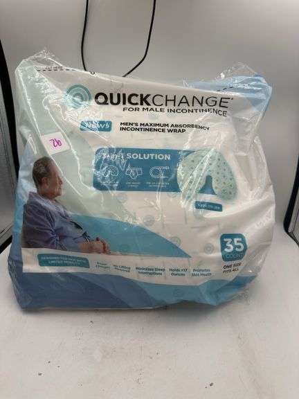 QuickChange Men's Incontinence Wrap, 1 Week Supply (35 Count), Catheter Alternative and/or Adult Diaper Insert for Men with Reduced Mobility, Maximum Absorbency, OSFA