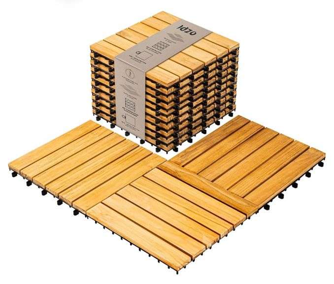 Idzo Set of 10 Premium Teak Deck Tiles, Distinctive Teak Wood Flooring ...