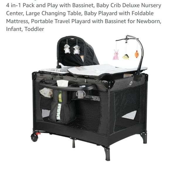 4 in-1 Pack and Play with Bassinet, Baby Crib Deluxe Nursery Center ...