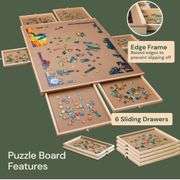 PlayVibe Puzzle Locker 1500 Piece Puzzle Board with Drawers and Cover - Solve Station - Sturdy Puzzles Table with 6 Drawers 27" x 35" - Jigsaw Portable Wooden Puzzles Tray Accessories