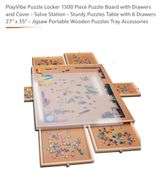 PlayVibe Puzzle Locker 1500 Piece Puzzle Board with Drawers and Cover - Solve Station - Sturdy Puzzles Table with 6 Drawers 27" x 35" - Jigsaw Portable Wooden Puzzles Tray Accessories