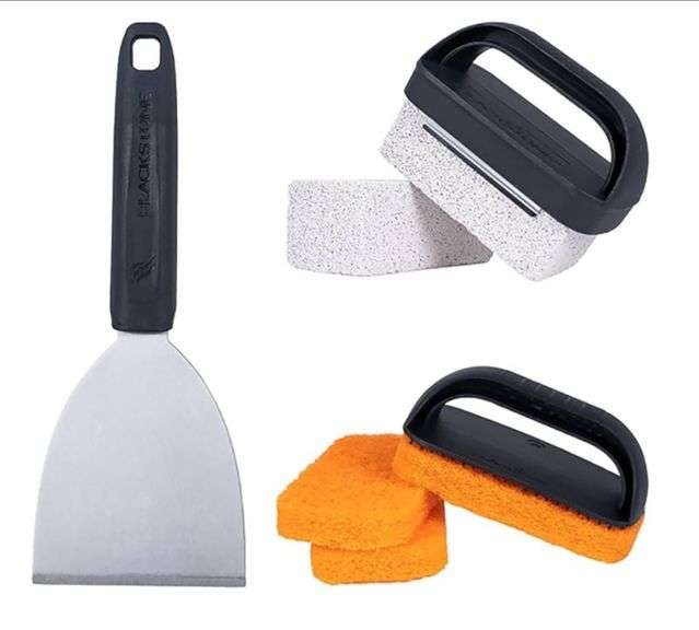 Blackstone 5463 Cleaning Tool Kit (8 Pieces) BBQ Grill Flat Top Indoor/Outdoor Accessories-1 Stainless Steel Griddle Scraper, 3 Scouring Pads, 2 Pumice Stone with Handle, Black, Orange, Silver