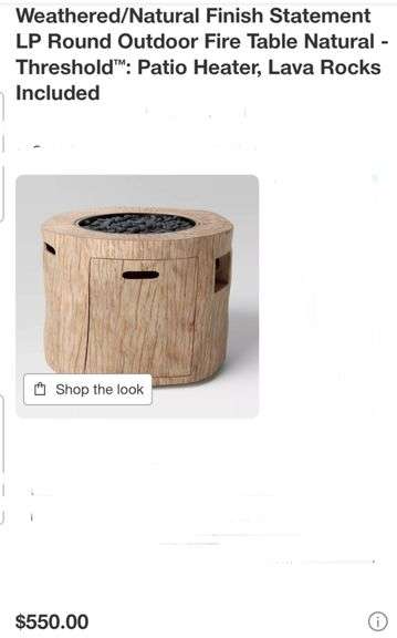 Weathered/Natural Finish Statement LP Round Outdoor Fire Table Natural - Threshold™: Patio Heater, Lava Rocks Included