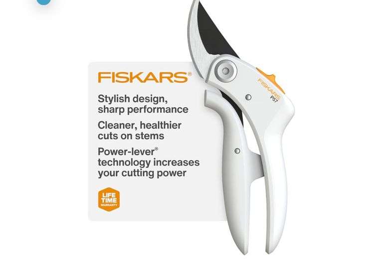 Fiskars Bypass Pruner with PowerLever, Lightweight Garden Shears, White