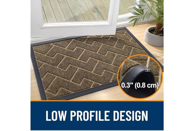 OLANLY Front Door Mat Indoor Outdoor Entrance, Waterproof All-Season, All-Weather Welcome Doormat, Sturdy Natural Rubber, Low Profile, Easy Clean Patio Porch Entryway Outside Floor Mat, 47x32, Brown