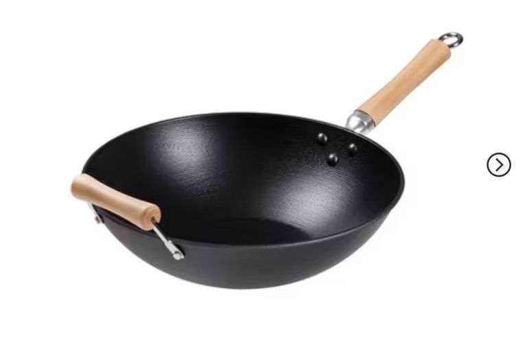 Joyce Chen Professional Series 14-Inch Preseasoned Cast Iron Flat Bottom Wok with Maple Handle