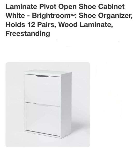 Laminate Pivot Open Shoe Cabinet White - Brightroom™: Shoe Organizer, Holds 12 Pairs, Wood Laminate, Freestanding